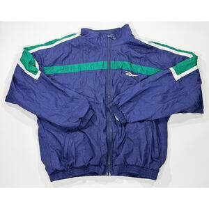 Vintage Reebok 90s Windbreaker Jacket Mens XL Green Navy Colorblock Full Zip